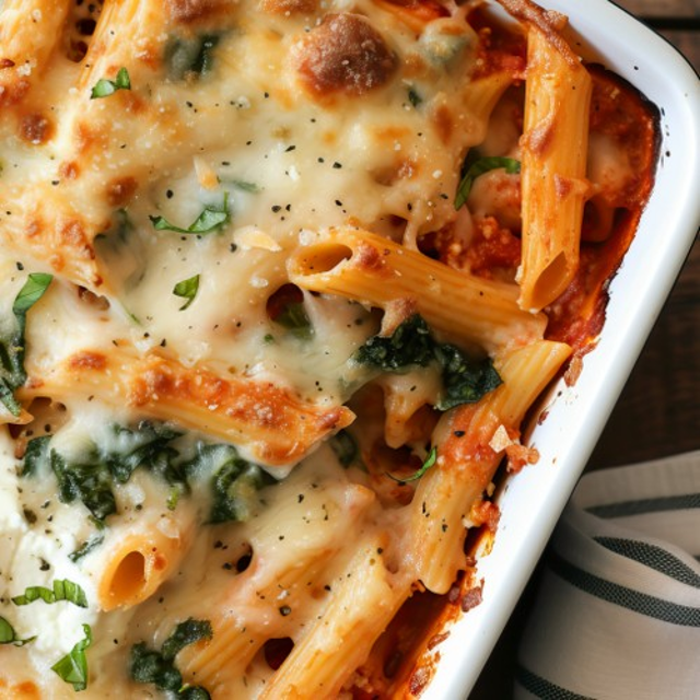 Baked Ziti Parmigiana.